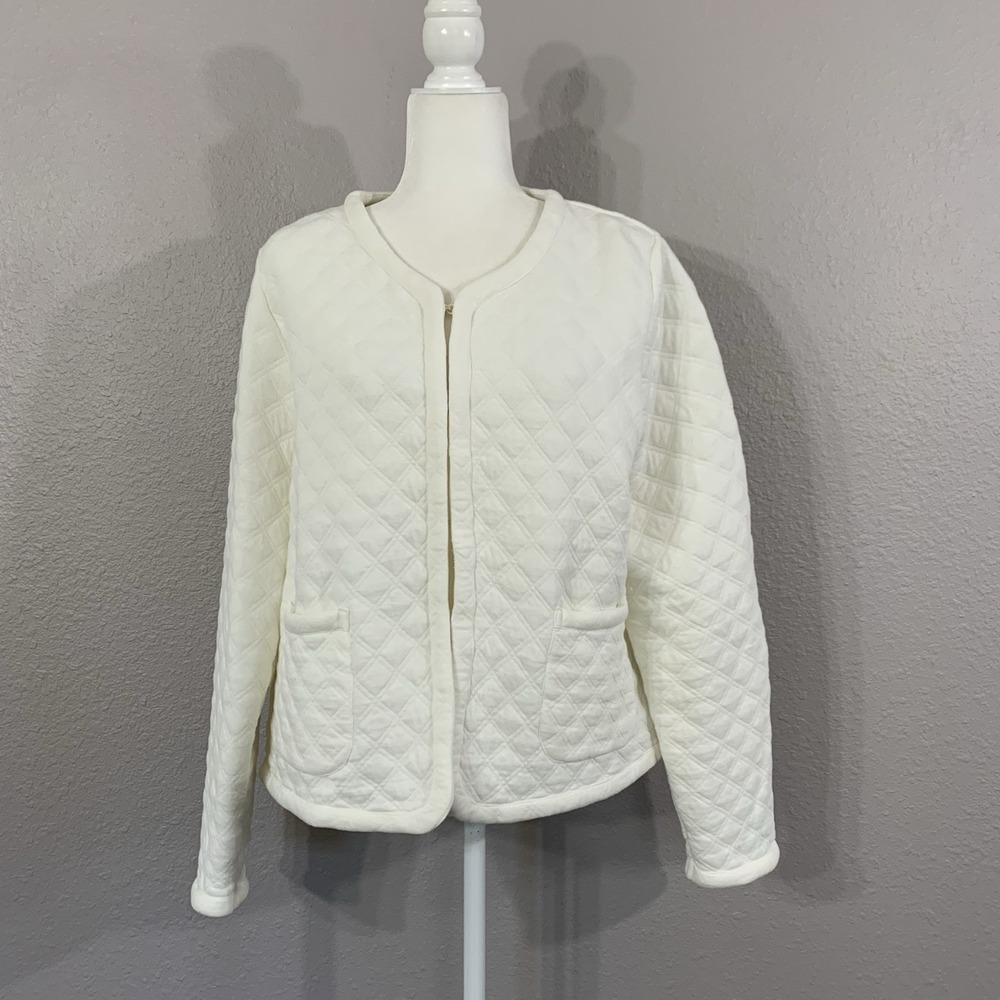J. Crew Women's Size XL Quilted Jacket Cardigan Ivory Patch Pockets Style BV786